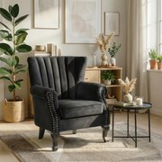 Fotel Uszak Wypoczynkowy MALLO Czarny Welurowy Nowoczesny Glamour