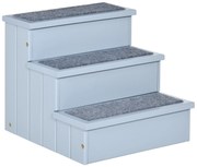 PawHut Schody dla Zwierząt Domowych z Dywanikiem Schowek Drewno Sosnowe Szary 405x445x38 cm | Aosom PL