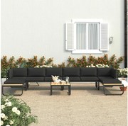 Zestaw wypoczynkowy narożny ogrodowy z aluminium i WPC z poduszkami - Ciemnoszary i brązowy