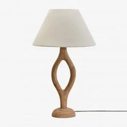 Lampa Stołowa Z Drewna Mango Gracia Drewno Mango & Biały Ø40 Cm - ↑20 Cm Menorca - Sklum