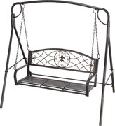 Outsunny huśtawka ogrodowa metalowa ławka vintage styl mosiądz trzyosobowa na taras i balkon relaks | Aosom PL