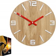 Zegar ścienny drewniany dębowy akrylowy arabic wood white&red okrągły