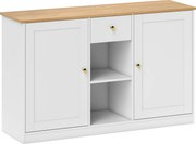 HOMCOM Komoda Kuchenna, Sideboard z Szufladą, Szafkami, Półkami, Płyta Wiórowa, Biała