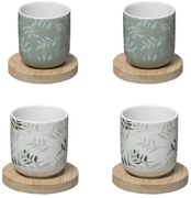 Ceramiczne kubki z bambusowymi podkładkami, 4 szt., 130 ml