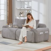 Nowoczesna sofa 2-osobowa - 200 x 99 x 80 cm - z uchwytem na kubek + kieszenią do przechowywania - aksamit - jasnoszary