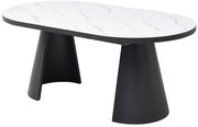 Stół do jadalni rozkładany dla 6 do 10 osób z MDF i metalu - Efekt białego marmuru i Czarny - KORIZEA