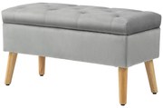 HOMCOM Tapicerowana ławka z miejscem do przechowywania, pokrycie z aksamitu, nogi z drewna, do salonu, sypialni, przedpokoju, 80 x 35 x 40 cm, Szary