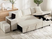 Narożna kanapa 3-osobowa w kształcie L - z portami USB do ładowania - z poduszkami - rozkładana kanapa narożna - beżowa