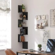REGAŁ NAROŻNY NA KSIĄŻKI, KWIATY 5 PÓŁEK, CZARNY, W STYLU LOFT