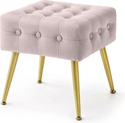 Pufa tapicerowana welurowa pikowana 40 cm QUADRA Pudrowy Róż