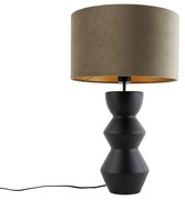Designerska lampa stołowa z czarnym abażurem z aksamitu w kolorze taupe ze złotem 35 cm - Alisia
