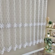 Firana haftowana Dwa Pasy z Kwiatami z opalizującą nitką - wys. 180 cm