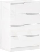 HOMCOM Nowoczesna Komoda, Szafa z 4 szufladami, Płyta wiórowa, Biała, Zabezpieczenie przeciwwypadowe, Podkładki, Biały Połysk