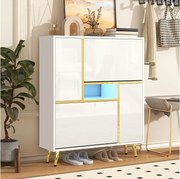 Szafka na buty z frontem błyszczącym - 80 x 25 x 96 cm - diody LED - Płyta wiórowa - Biała