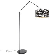 Lampa stojąca czarna z abażurem w pasy zebry 50 cm - Editor Nowoczesny Oswietlenie wewnetrzne