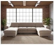 Rozkładany narożnik z uniwersalnym ustawieniem w kształcie U i pojemnikiem na pościel SALVADA — beżowy