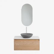 Zestaw Mebli Łazienkowych Z Drewna Jesionowego Tedrik Popielaty Brąz & Okrągły Szary Cement Ø40 Cm Tarsis & Owalny - Sklum