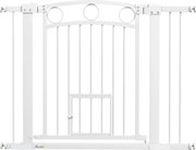 PawHut Bramka zabezpieczająca dla zwierząt, 77 cm, regulowana szerokość 76-104 cm, z drzwiami dla kota, do schodów i drzwi, biały