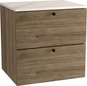 Szafka pod umywalkę WENA, gładkie fronty, Beti, 60x60x47 cm, Orzech Ciemny/Marmur Bianco