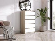 Komoda z 5 szufladami, dąb sonoma / biały mat, 70 x 39 x 125 cm