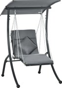 Outsunny Leżanka wisząca ogrodowa z regulowanym dachem poduszka na siedzisko i głowę stalowa rama szara | Aosom PL