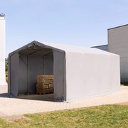 TOOLPORT 5x8m Hala namiotowa - 3,0 m wysokość ścian bocznych z bramą na zamek błyskawiczny, PVC 850, szary, ze statyką (podłoże betonowe) - (94091)