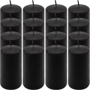 Zestaw świec filarowych, 10 cm, Ø 5 cm, czarne, 16 szt.
