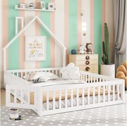 Łóżko dziecięce tapicerowane - 140 x 190 cm - kominek - ze stelażem listwowym (bez materaca) - MDF - białe