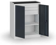 Szafa warsztatowa, 1 półka + 3 szuflady, 1180 × 950 × 500 mm, grafitowe drzwi