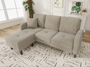 Kanapa narożna z szezlongiem - 3-osobowa - Welur żebrowany - Jasny brązowy