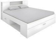 Łóżko z zagłówkiem, skrzyniami i szufladami - 160x200 cm - Kolor: biały - LEANDRE