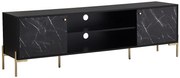 Szafka RTV z 2 zamykanymi schowkami i 2 wnękami z MDF i metalu - Efekt czarnego marmuru i Złoty - CIEMILA marki Pascal Morabito