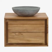Zestaw Wiszących Mebli Łazienkowych Z Drewna Tekowego Jabari Drewno Tekowe & Okrągły Szary Cement Ø40 Cm Tarsis & Bezlusterkowiec & Bez Kranu - Sklum
