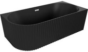 Mexen Gia wanna wolnostojąca narożna ryflowana prawa 150 x 75 cm, czarna mat, przelew chrom - 52701507571P-01