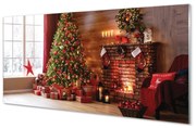 Obraz na szkle Choinki prezenty dekoracje kominek