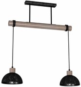Lampa wisząca czarna, podwójna, drewno, nad stół ERIK Sawn black/Patinated wood 2XE27