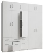 Szafa 5-drzwiowa z 6 szufladami - szer. 228 cm - Biały + Nadstawki - BELOMY
