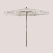 Parasol Z Drewna Tekowego I Bawełny Tongariki Ø320 Cm & Biała Makrama - Sklum