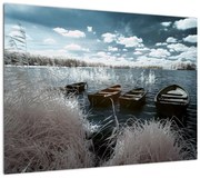 Obraz - Drewniane łodzie na jeziorze (70x50 cm)
