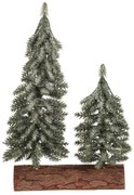 Dekoracja świąteczna Świerki na pniu – duo, 26 cm, pokryte szronem, zielony