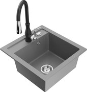 Mexen Vito zlewozmywak granitowy 1-komorowy z baterią kuchenną Savita, szary - 6503-71-672601-70