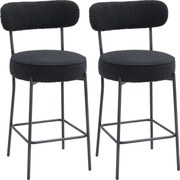 HOMCOM Zestaw 2 barstoli z tapicerowanym siedziskiem i podnóżkiem, pokryciem z polaru, ramą metalową, czarny