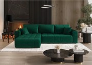 Narożnik z funkcją spania MILO Monolith 37 zielony lewy sofa w kształcie L z pojemnikiem na pościel sofa do salonu, sofa rozkładana, sofa z pojemnikiem