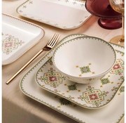 Zestaw obiadowy 26 części biały/zielony/porcelana