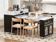 Centralna wyspa kuchenna - stół rozsuwany - z gniazdkiem elektrycznym - z kółkami i miejscem do przechowywania - z haczykiem - Czarny+Biały