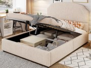 Tapicerowane łóżko z miejscem do przechowywania 140x200 - z stelażem lamelowym - beżowy​ (Materac nie jest wliczony w cenę)