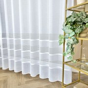 Firana gładka z 3 białymi pasami błyszcząca batyst len wys. 300 cm z ołowianką