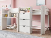 Łóżko piętrowe dla dzieci 90×200 cm - z miejscem do przechowywania - z małą drabinką - białe (materac nie jest zawarty)