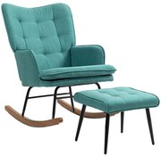 HOMCOM Bujany fotel z podnóżkiem, szerokie siedzisko, wysokie oparcie, imitacja lnu, Czarny/Szary