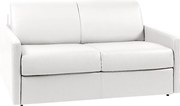 Kanapa 2-osobowa rozkładana typu express z białej ekoskóry z siedziskiem z pianki z pamięcią kształtu - Powierzchnia spania 120 cm - Materac 14 cm CALIFE